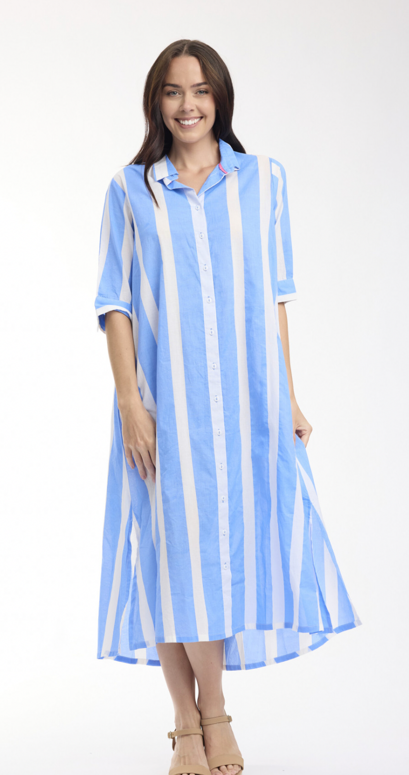 Orientique Stripe Dress Long button through