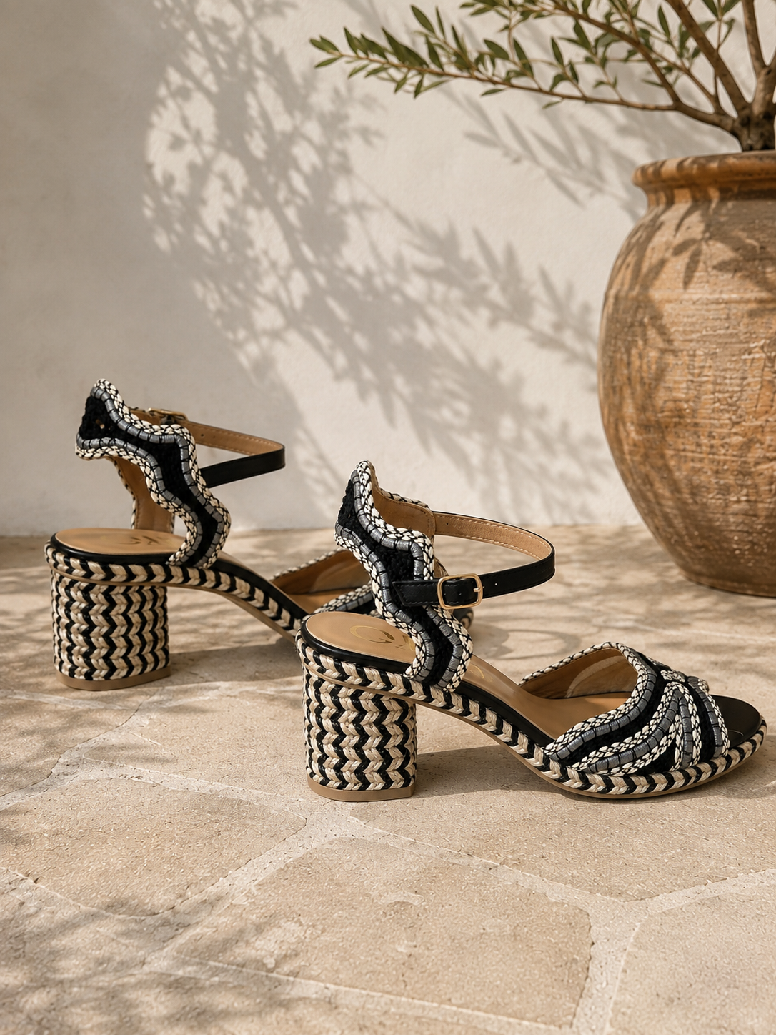 Gaimo Dane Raffia Heels in Natural & Blue