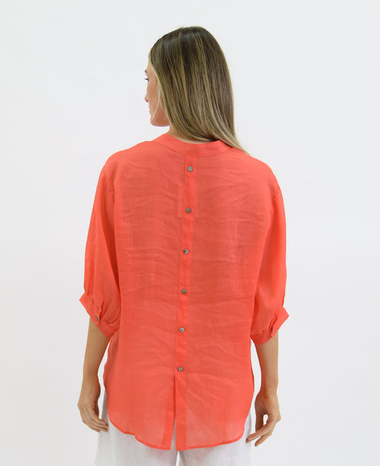 Worthier Aurora Coral Linen Button Shirt