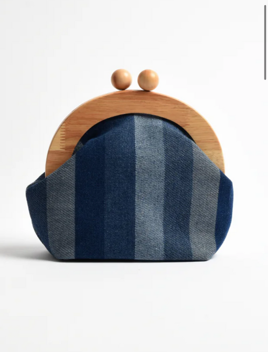 Wide Stripe Denim Timber Frame Clutch