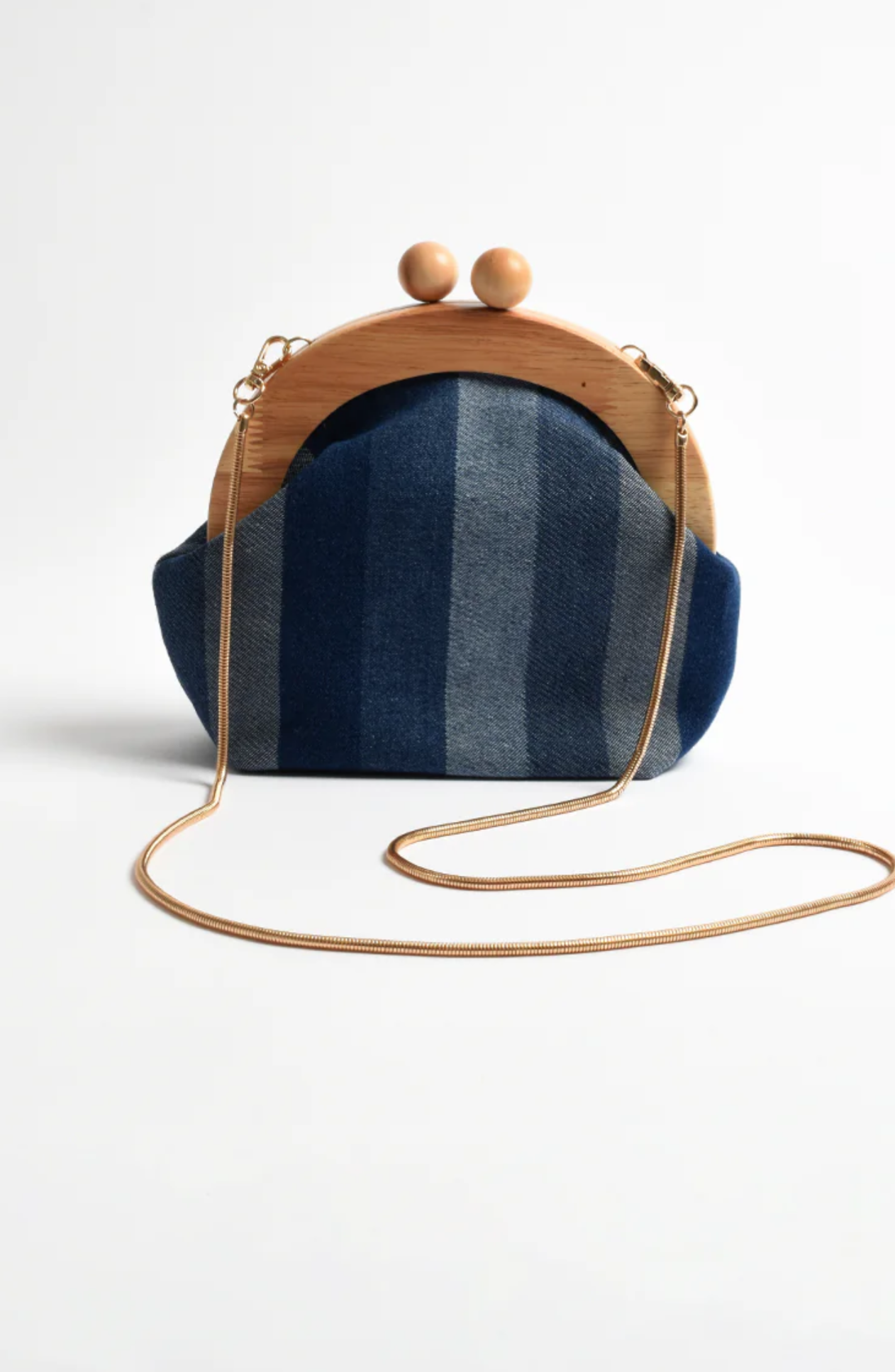 Wide Stripe Denim Timber Frame Clutch