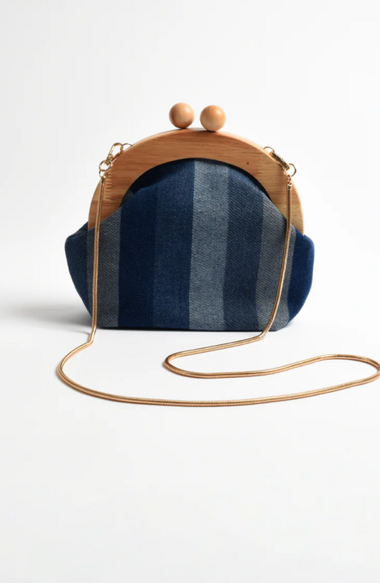 Wide Stripe Denim Timber Frame Clutch
