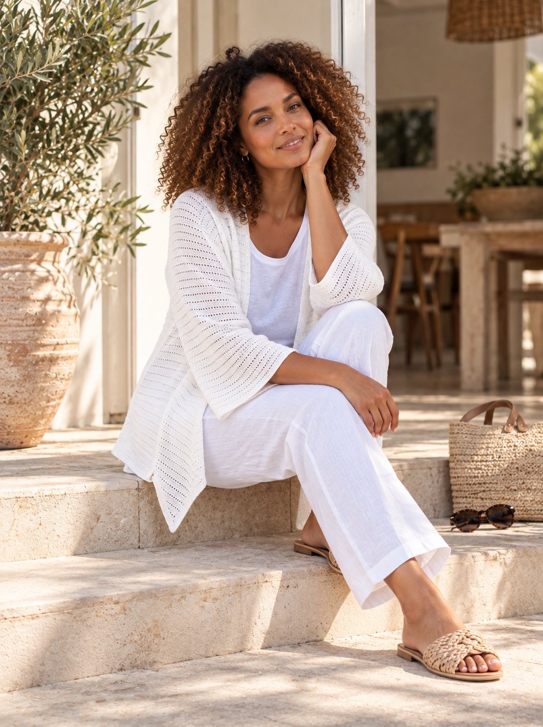 Orientique White Knit Tie Shrug