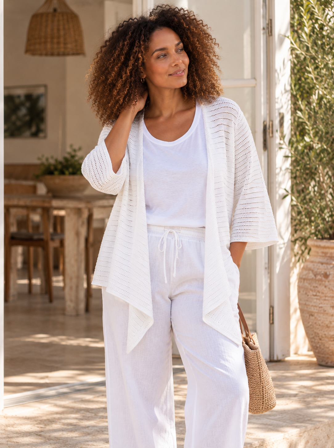 Orientique White Knit Tie Shrug