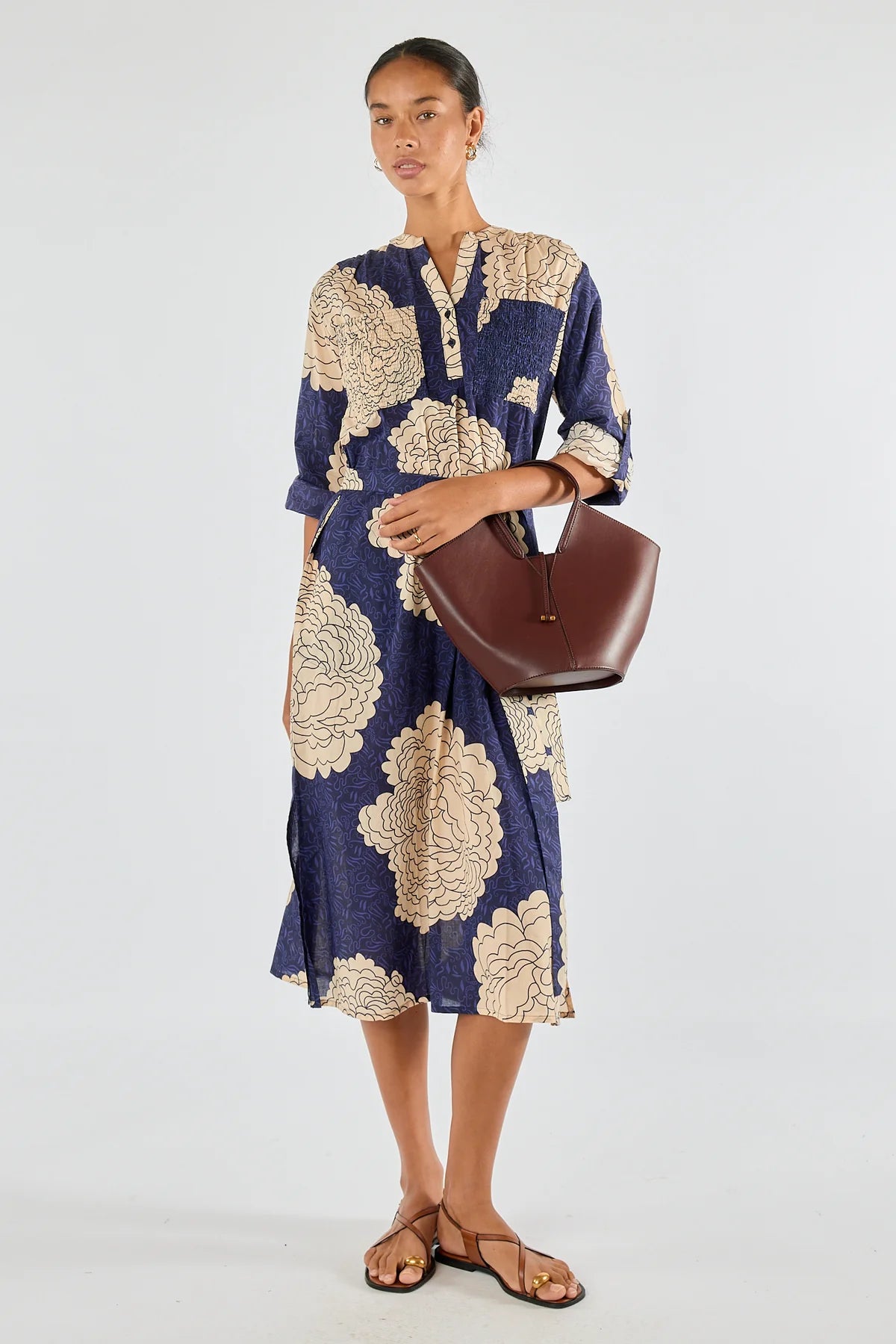 Itami Orient Long Sleeve Dress Navy
