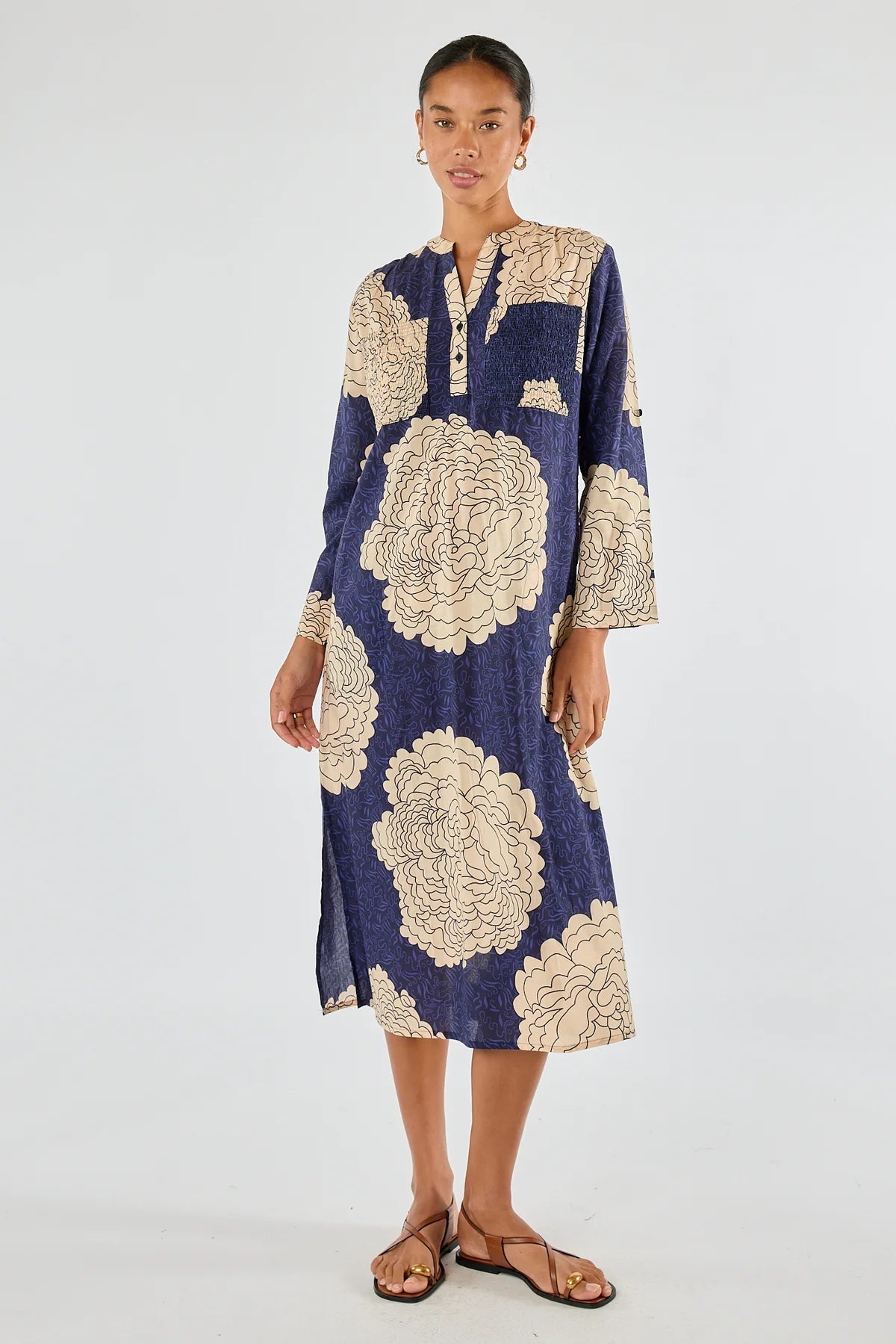 Itami Orient Long Sleeve Dress Navy
