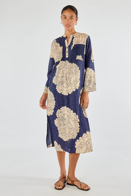 Itami Orient Long Sleeve Dress Navy