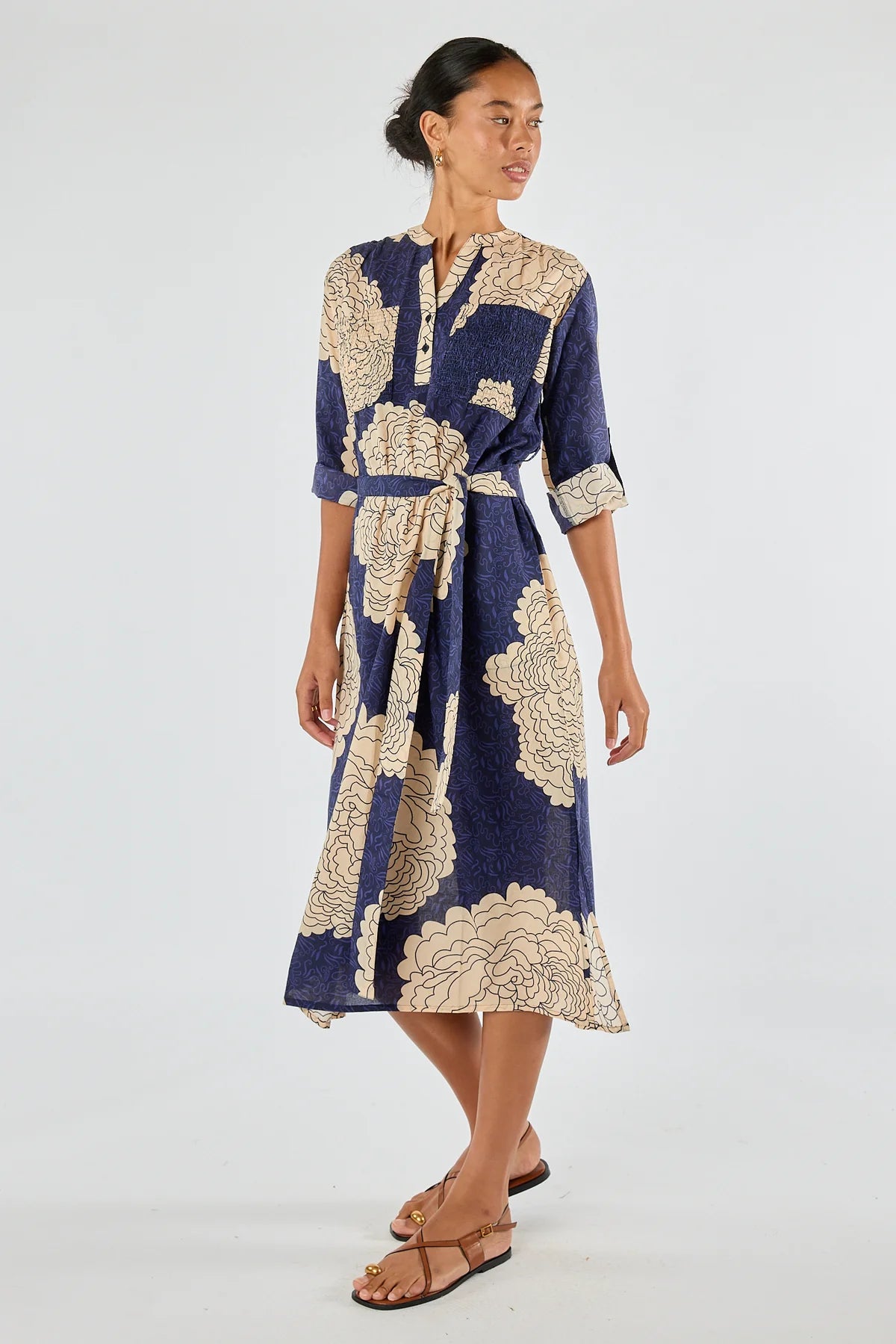 Itami Orient Long Sleeve Dress Navy