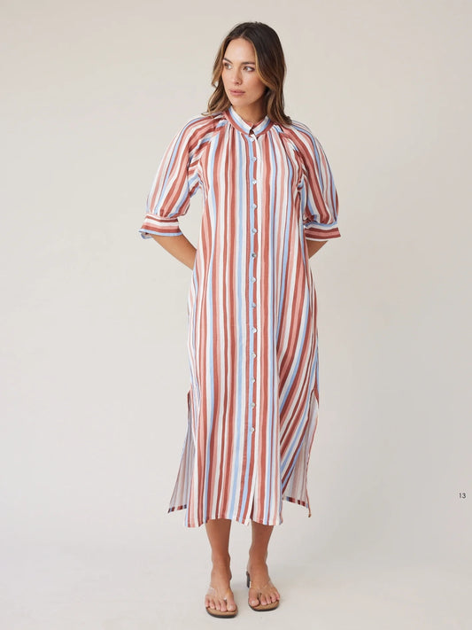 State of Embrace Robe Dress in Mocha Stripe