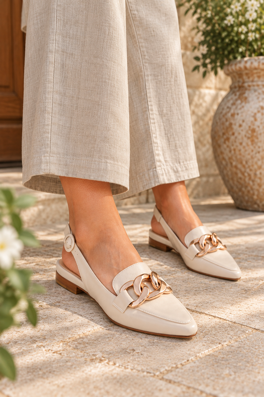 Top End Favilla in Vanilla Slingback with Gold Chain Flats