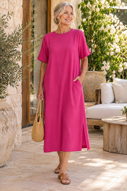 Liberty Rose Cupro Relaxed Magenta Dress