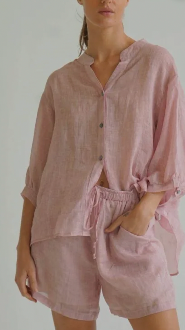 Worthier EDEN Linen Shorts-Rose Gold
