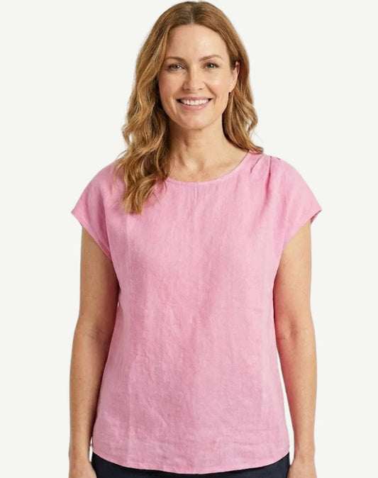Corfu Sakkura Pleat Detail Linen Top