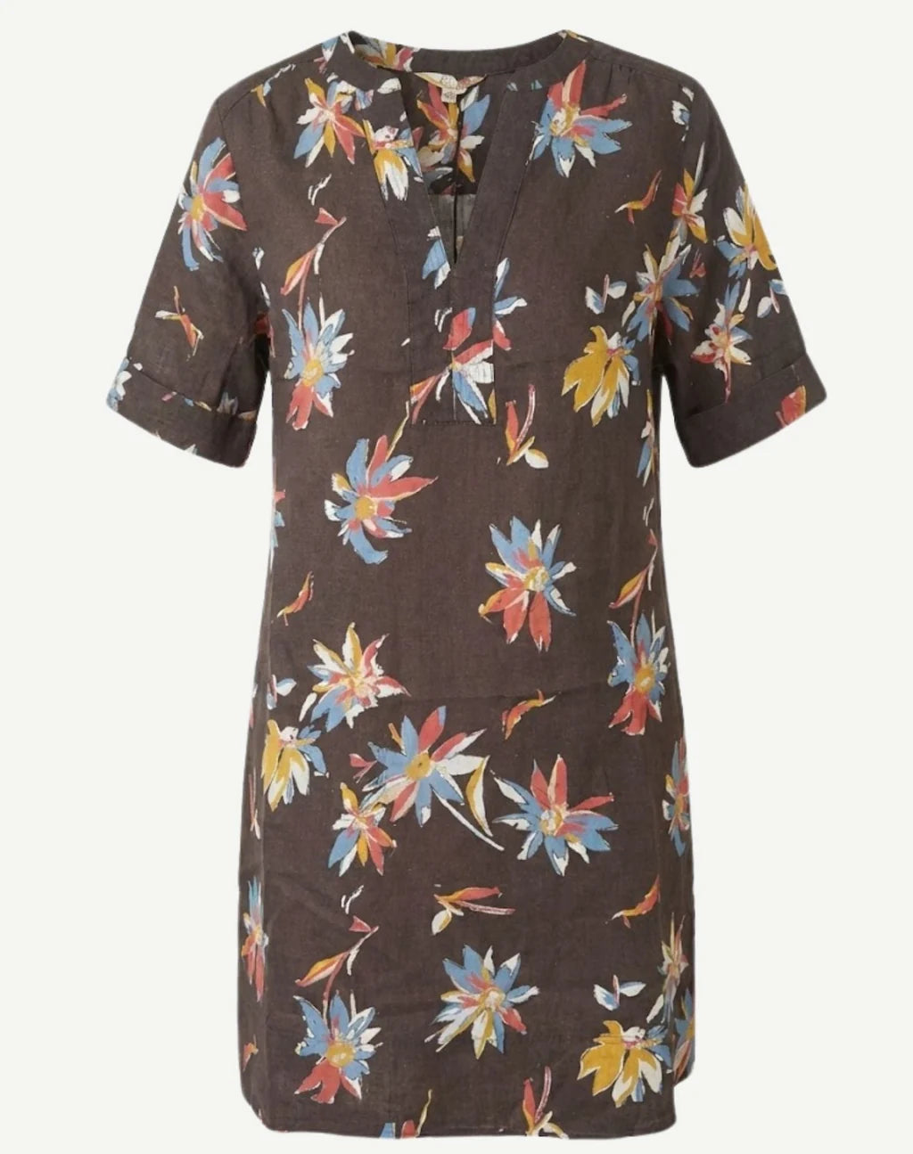 Corfu Sun Petal Printed Linen Midi Dress