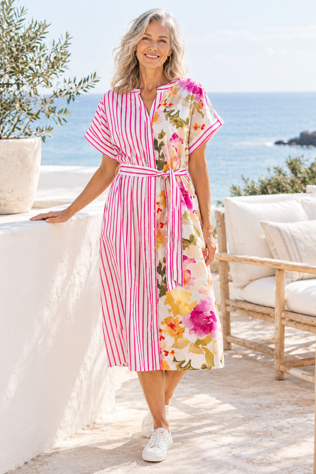Boho Donnelly Stripe Floral Midi Dress