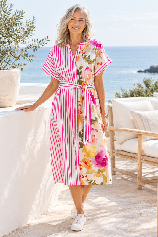 Boho Donnelly Stripe Floral Midi Dress