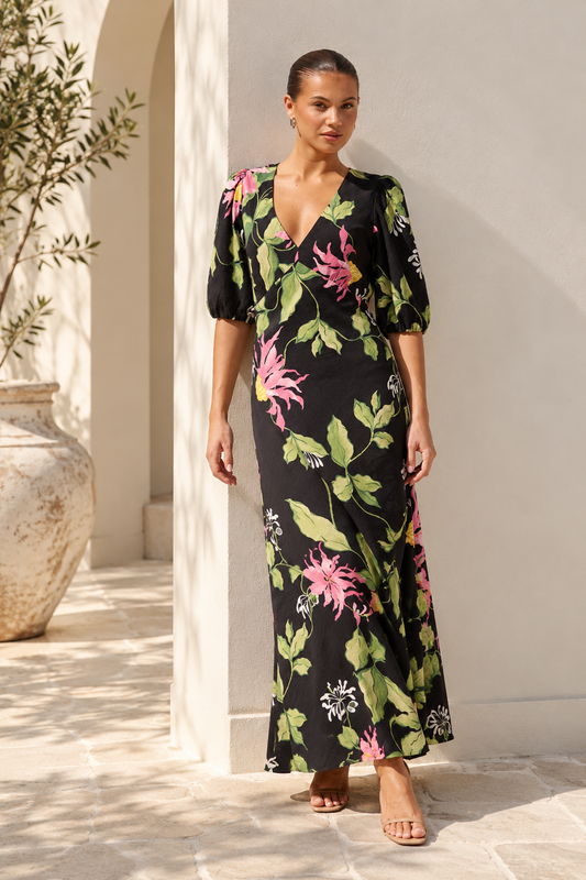 Among the Brave Amora Floral Maxi Dress Black Blush Floral