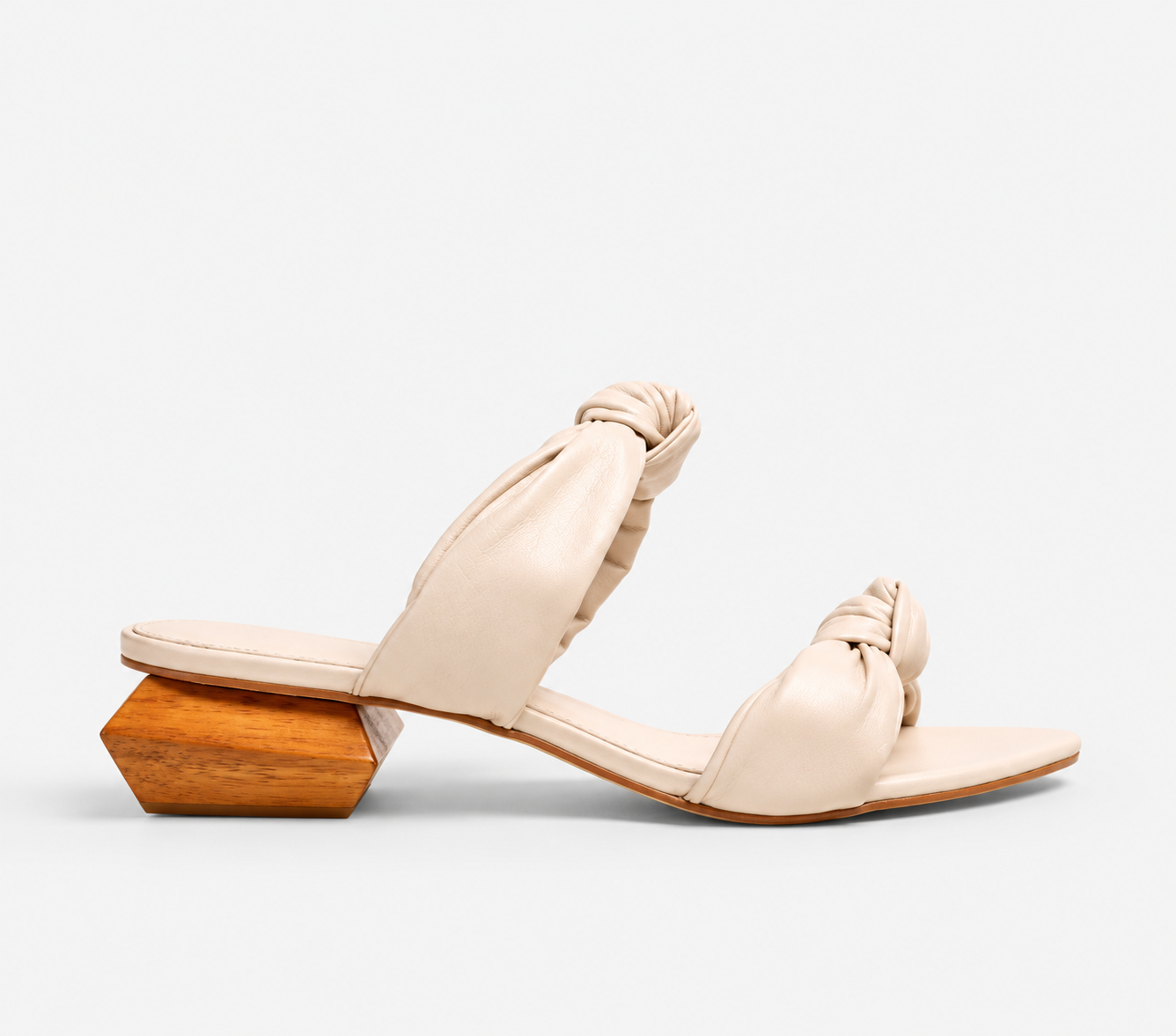 Faccine White Knot Leather Slides with Timber Heel (MAD34 V1)