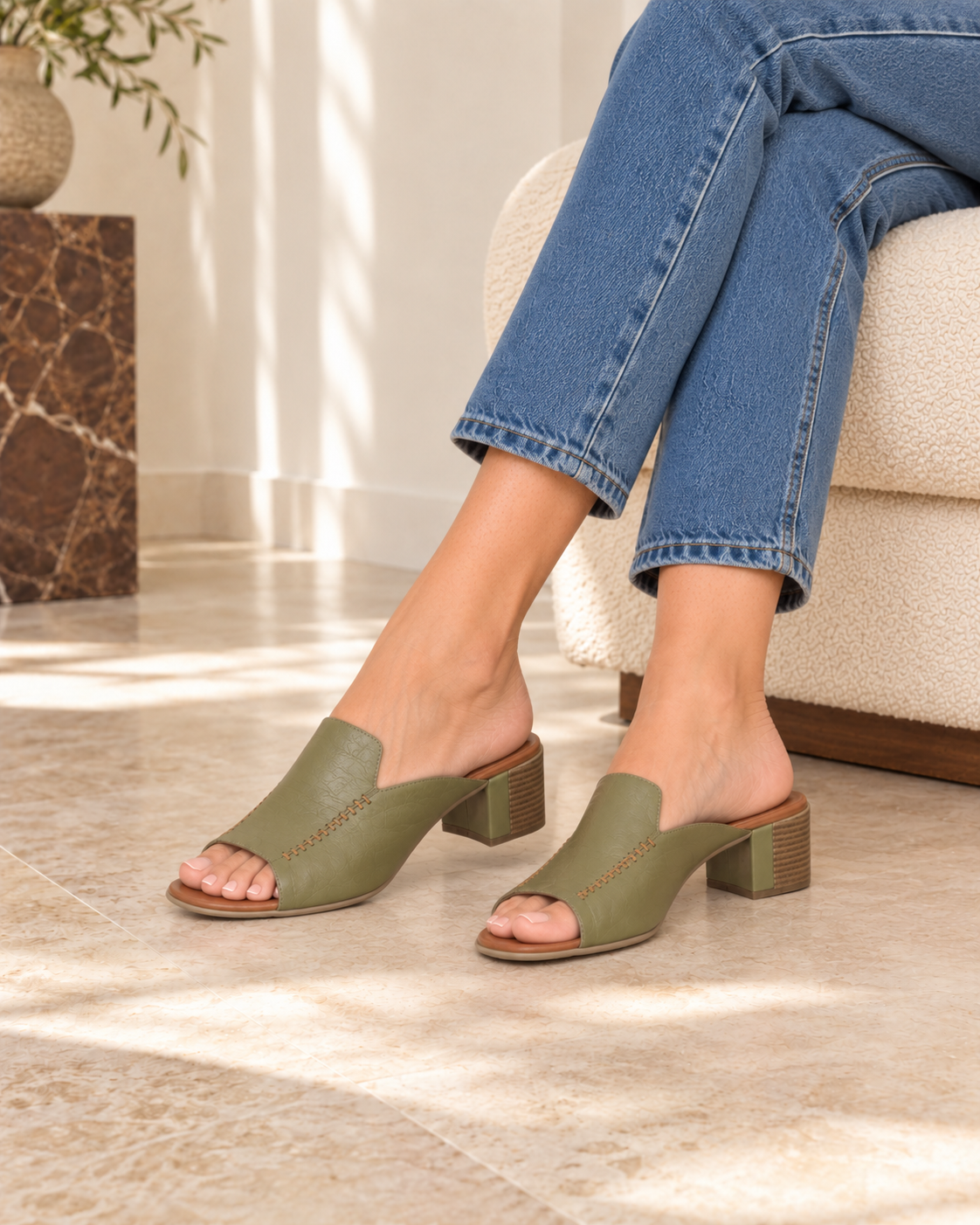 Hinako Dobby Khaki Heels