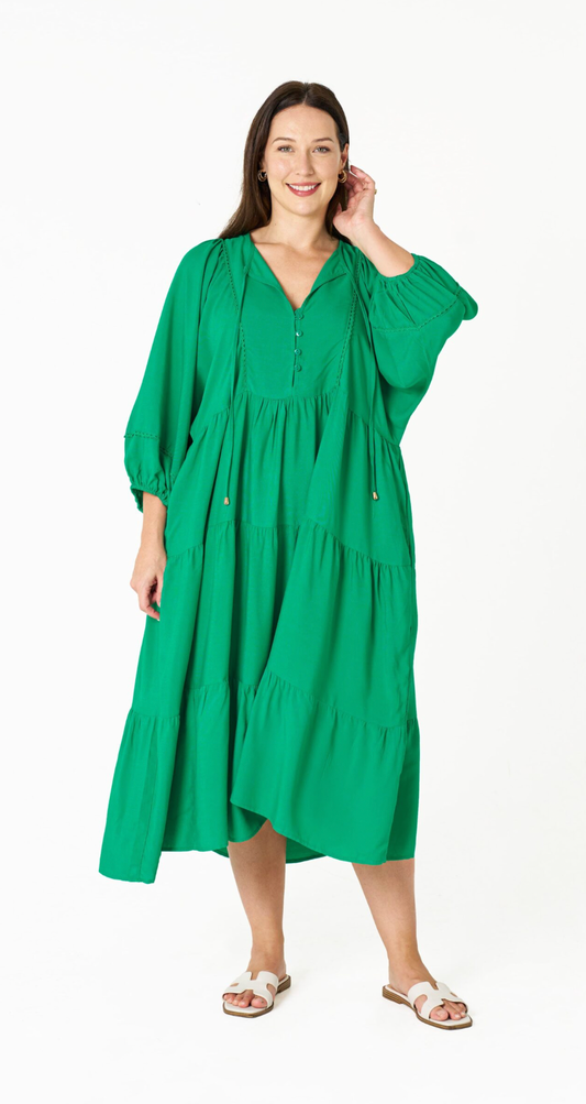 Boho Mata Dress RED GREEN BLACK