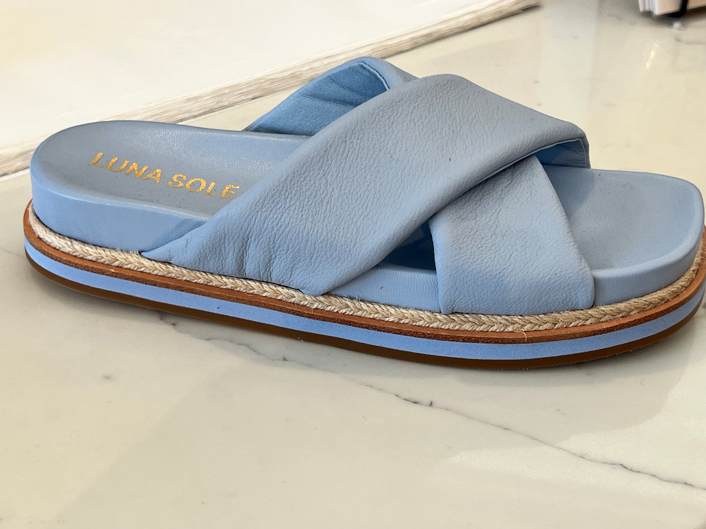 Luna Sole Theea Light Blue Leather Slides