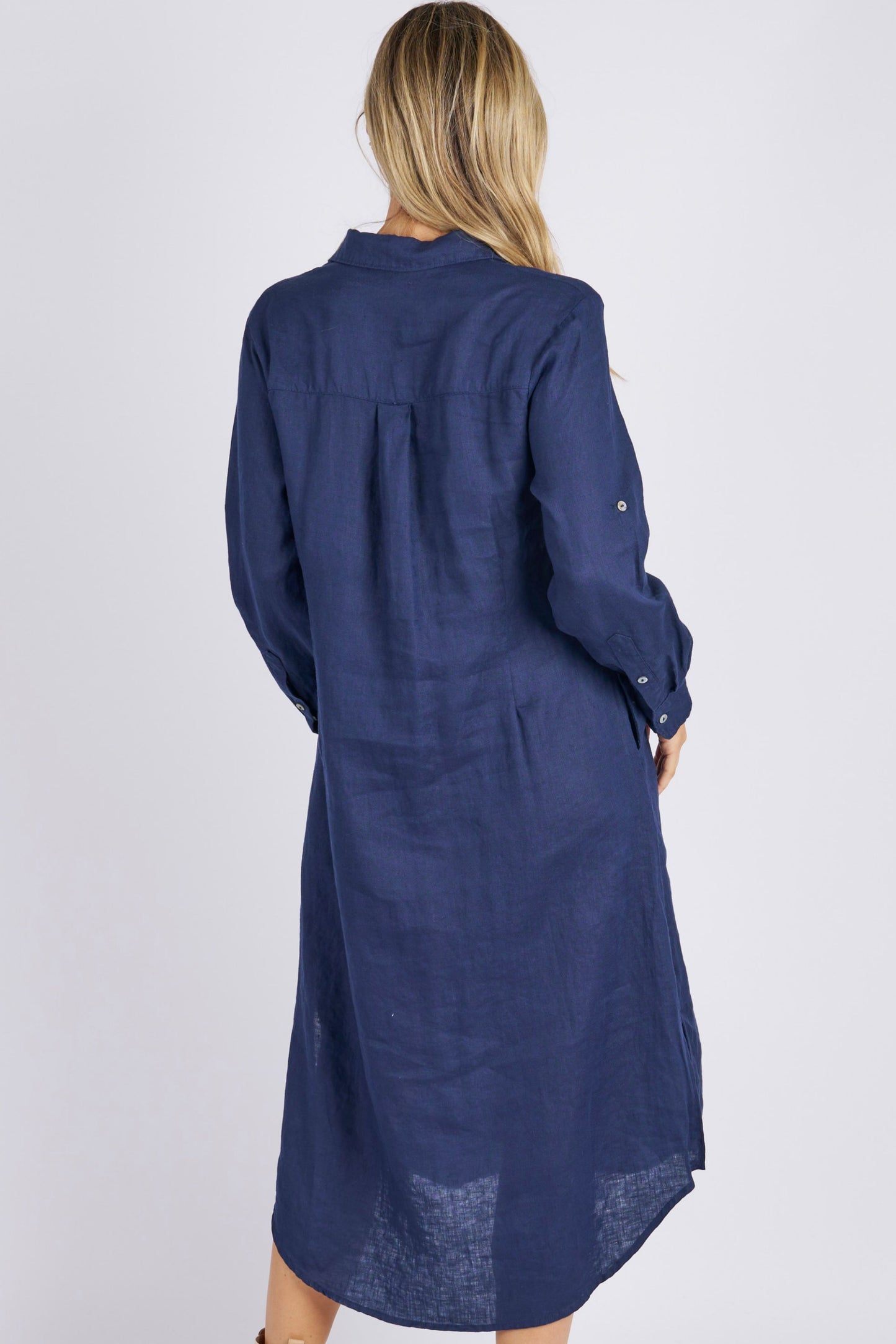 Worthier Miranda Navy Linen Shirt Dress