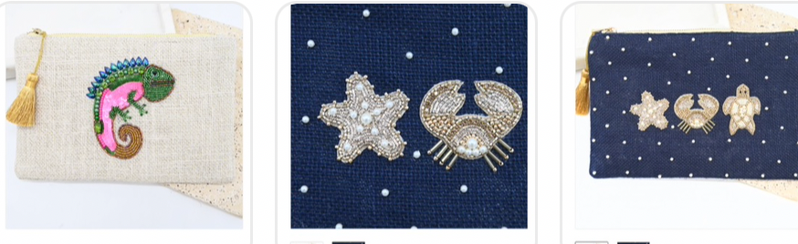 3 x semi Beaded pouches