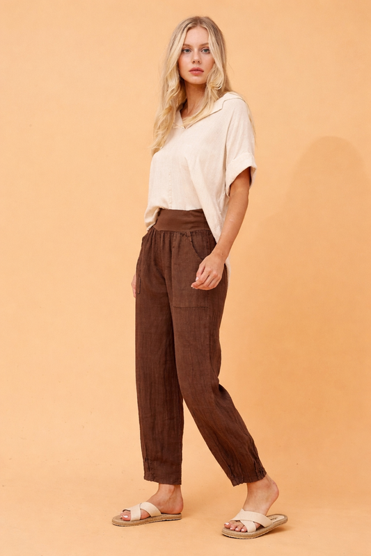 Wednesday Lulu Chocolate Linen Narrow Hem Pants