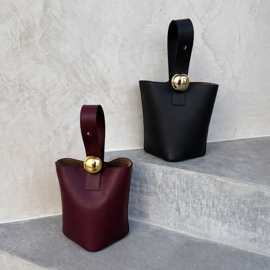L'Ora D'Oro Black REMI Bucket Bag with Gold Bubble Lock