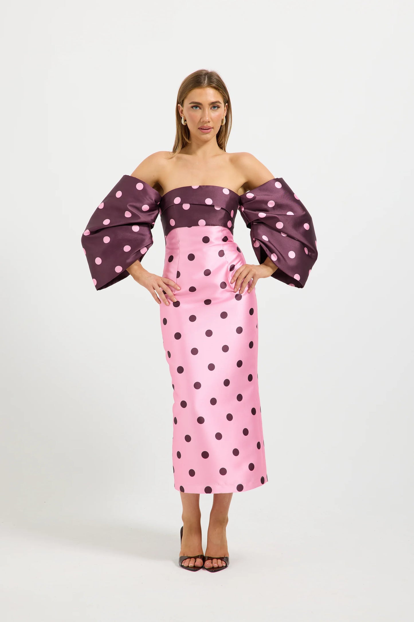 DOTTIE CONTRAST SHOULDER MIDI
