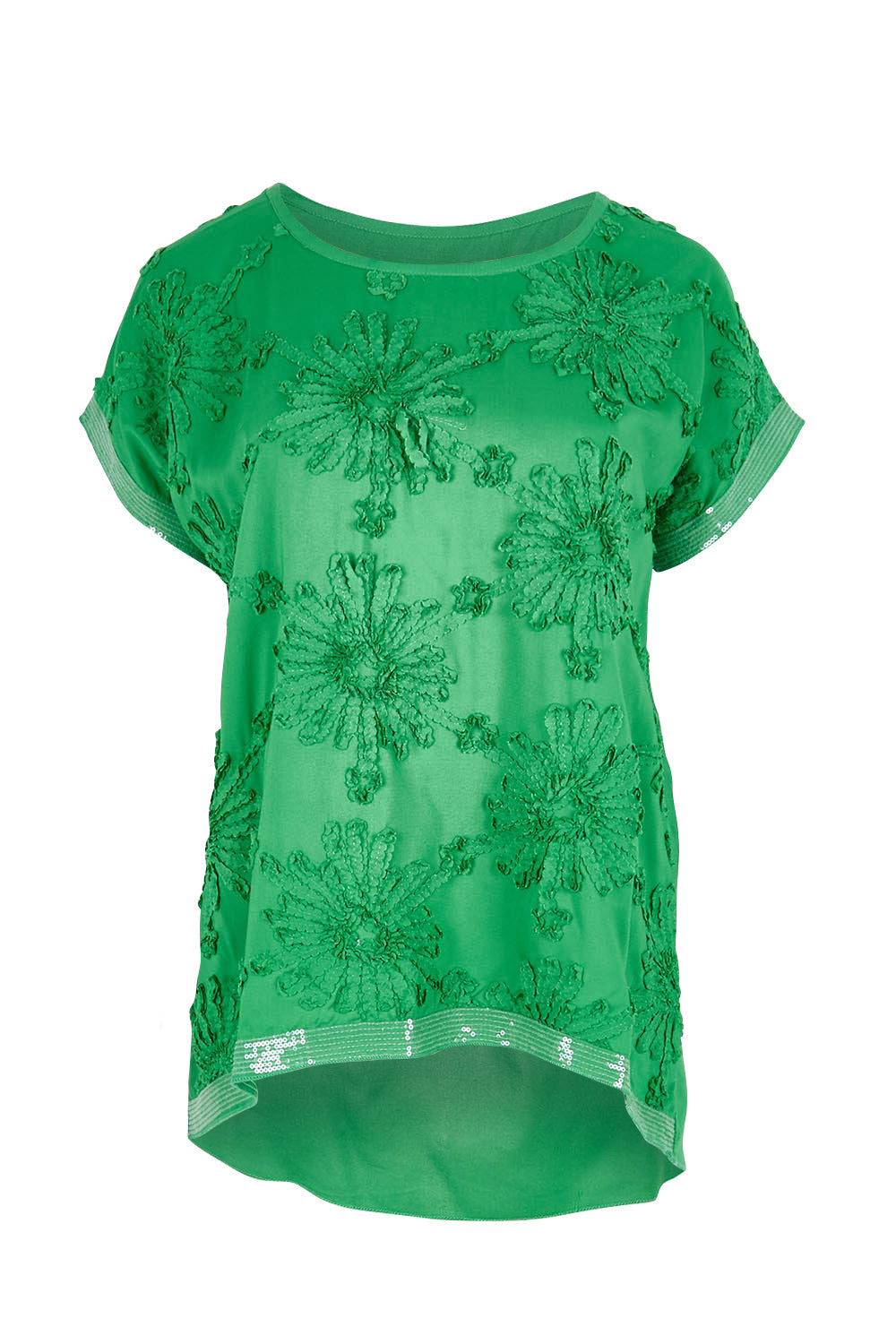 Orientique Broderie Embellished Top in Green