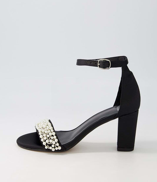 Mollini Guest Black Satin Pearl Heels